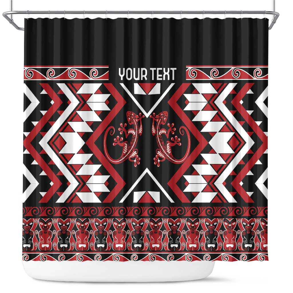 Personalised Aotearoa Waitangi Shower Curtain Taniko Motifs - Mania Gecko