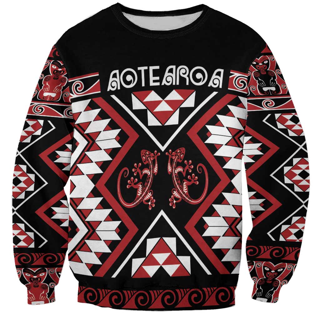 Personalised Aotearoa Waitangi Sweatshirt Taniko Motifs - Mania Gecko