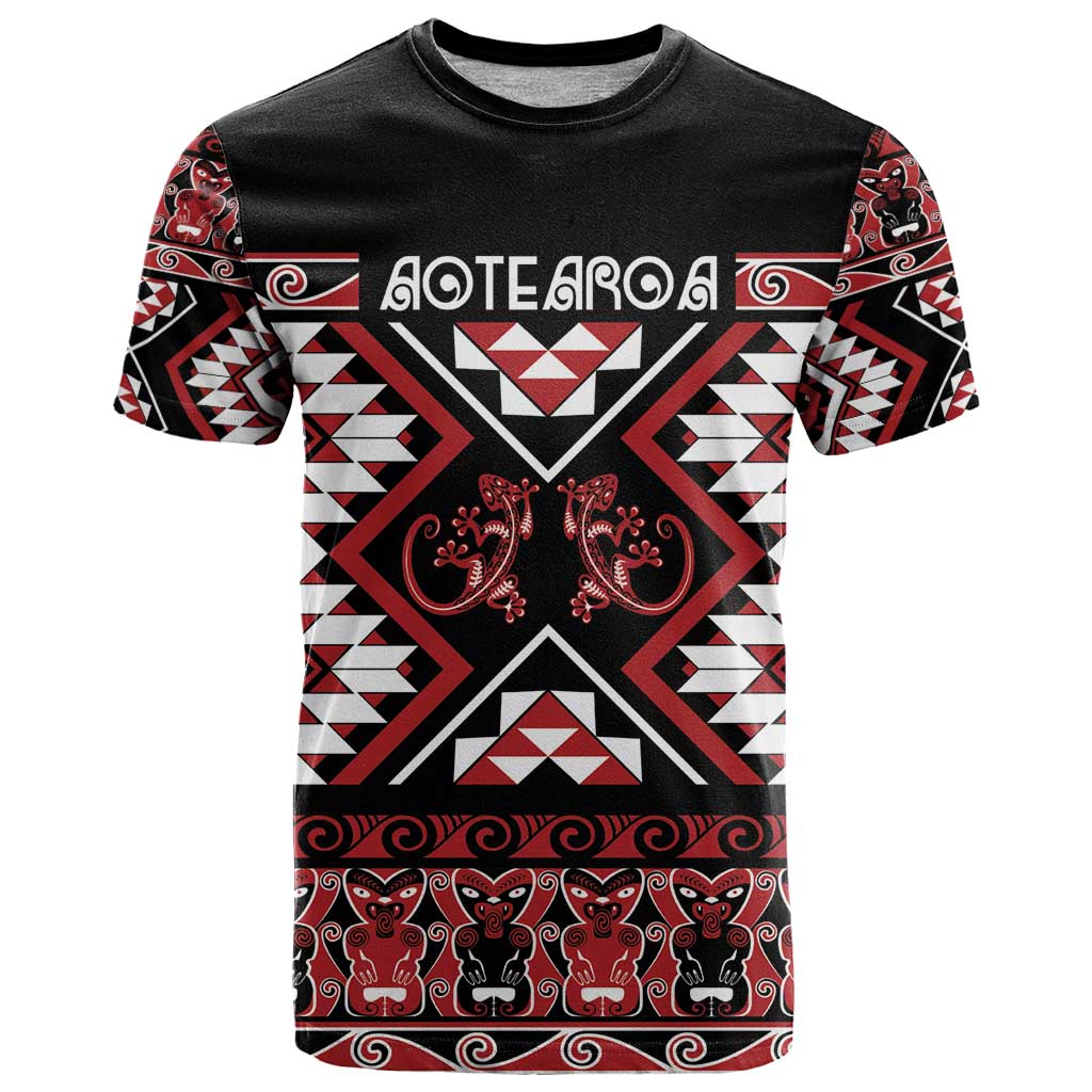 Personalised Aotearoa Waitangi T Shirt Taniko Motifs - Mania Gecko