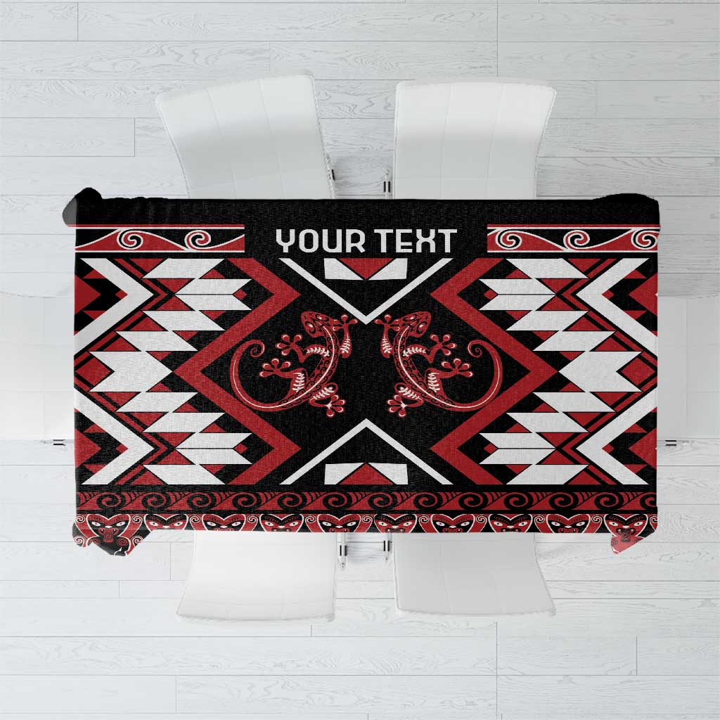 Personalised Aotearoa Waitangi Tablecloth Taniko Motifs - Mania Gecko LT7 Red - Polynesian Pride