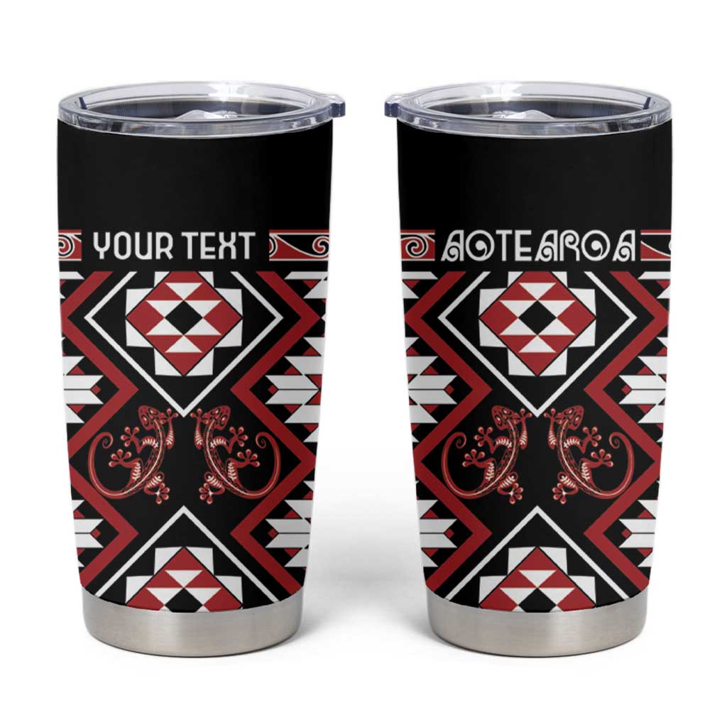 Personalised Aotearoa Waitangi Tumbler Cup Taniko Motifs - Mania Gecko LT7 Red - Polynesian Pride