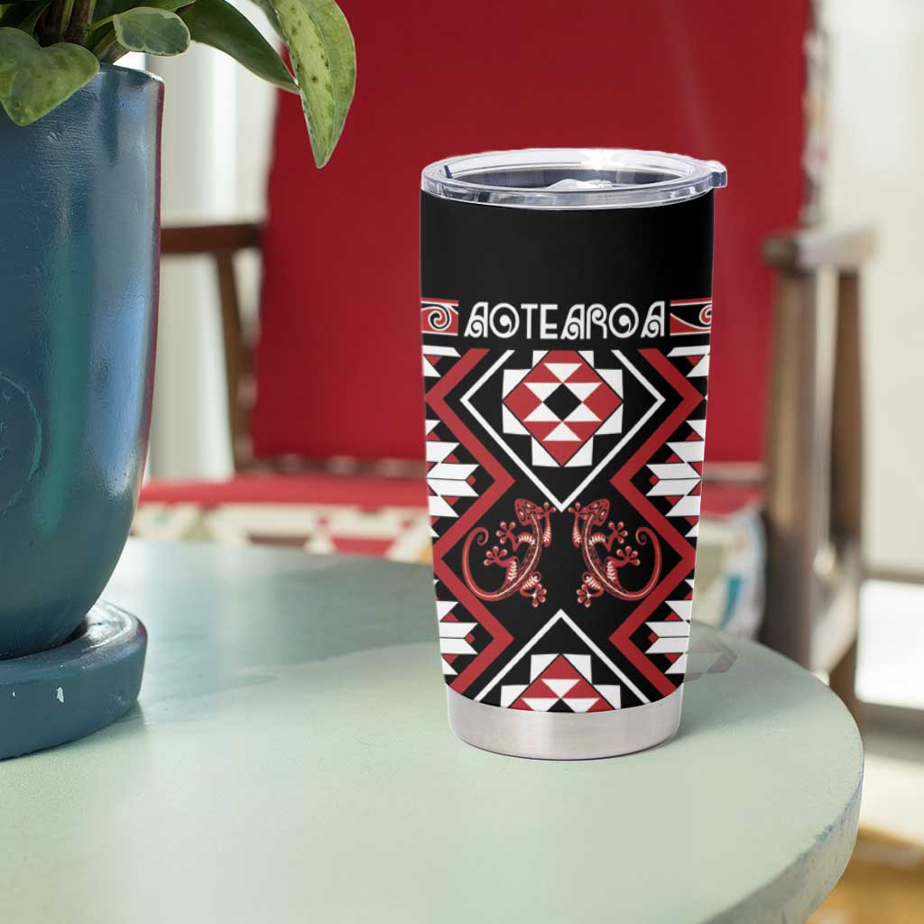 Personalised Aotearoa Waitangi Tumbler Cup Taniko Motifs - Mania Gecko LT7 - Polynesian Pride