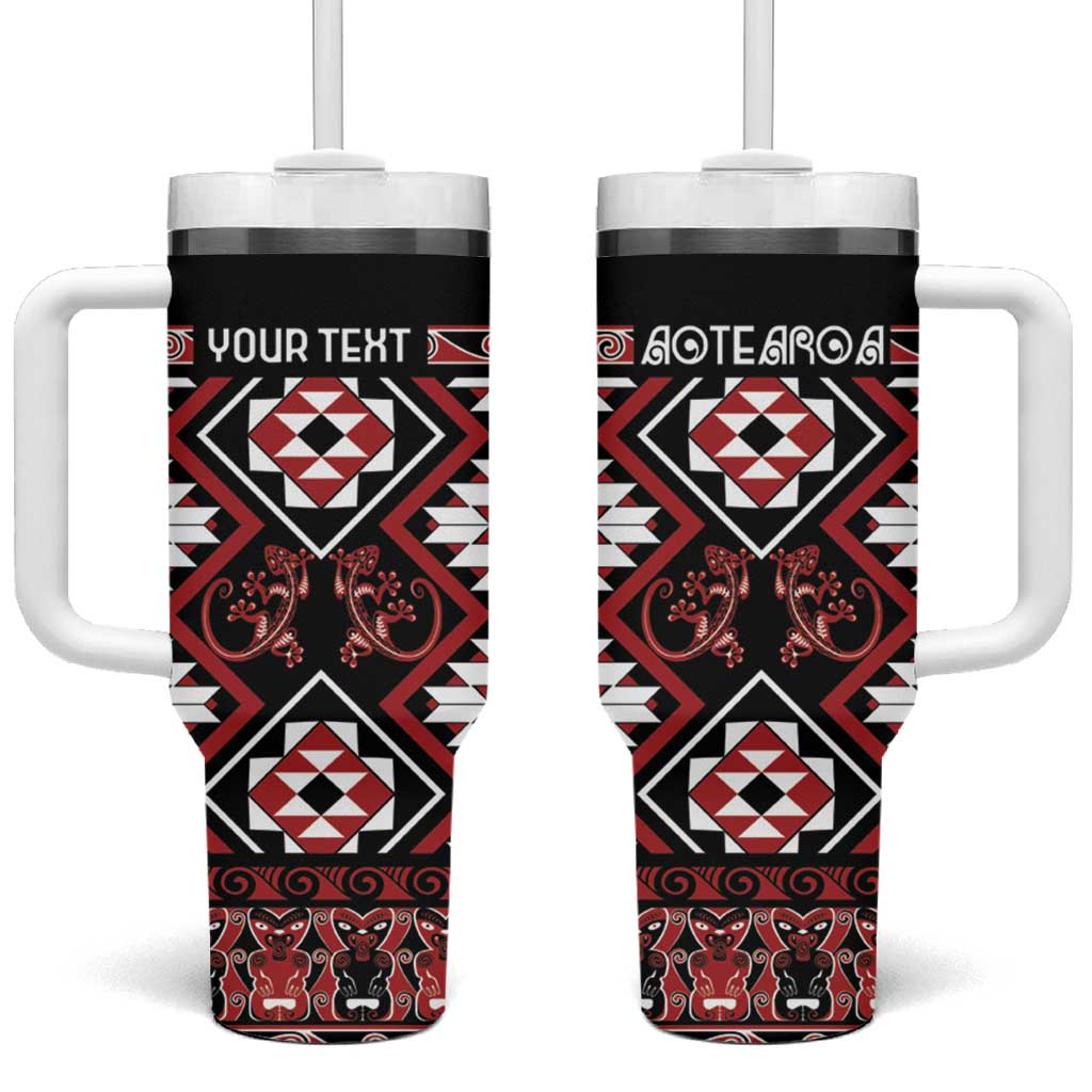 Personalised Aotearoa Waitangi Tumbler With Handle Taniko Motifs - Mania Gecko LT7 One Size: 40 oz Red - Polynesian Pride
