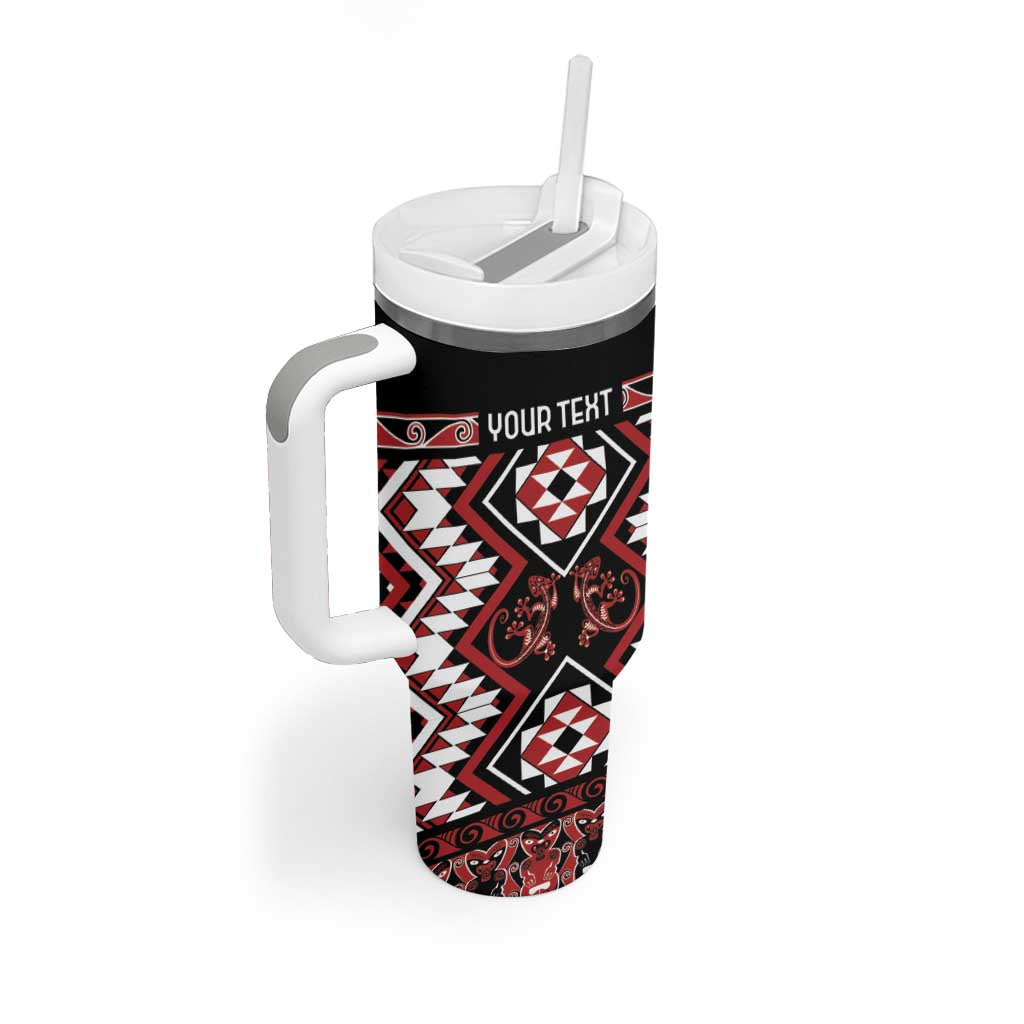 Personalised Aotearoa Waitangi Tumbler With Handle Taniko Motifs - Mania Gecko LT7 - Polynesian Pride