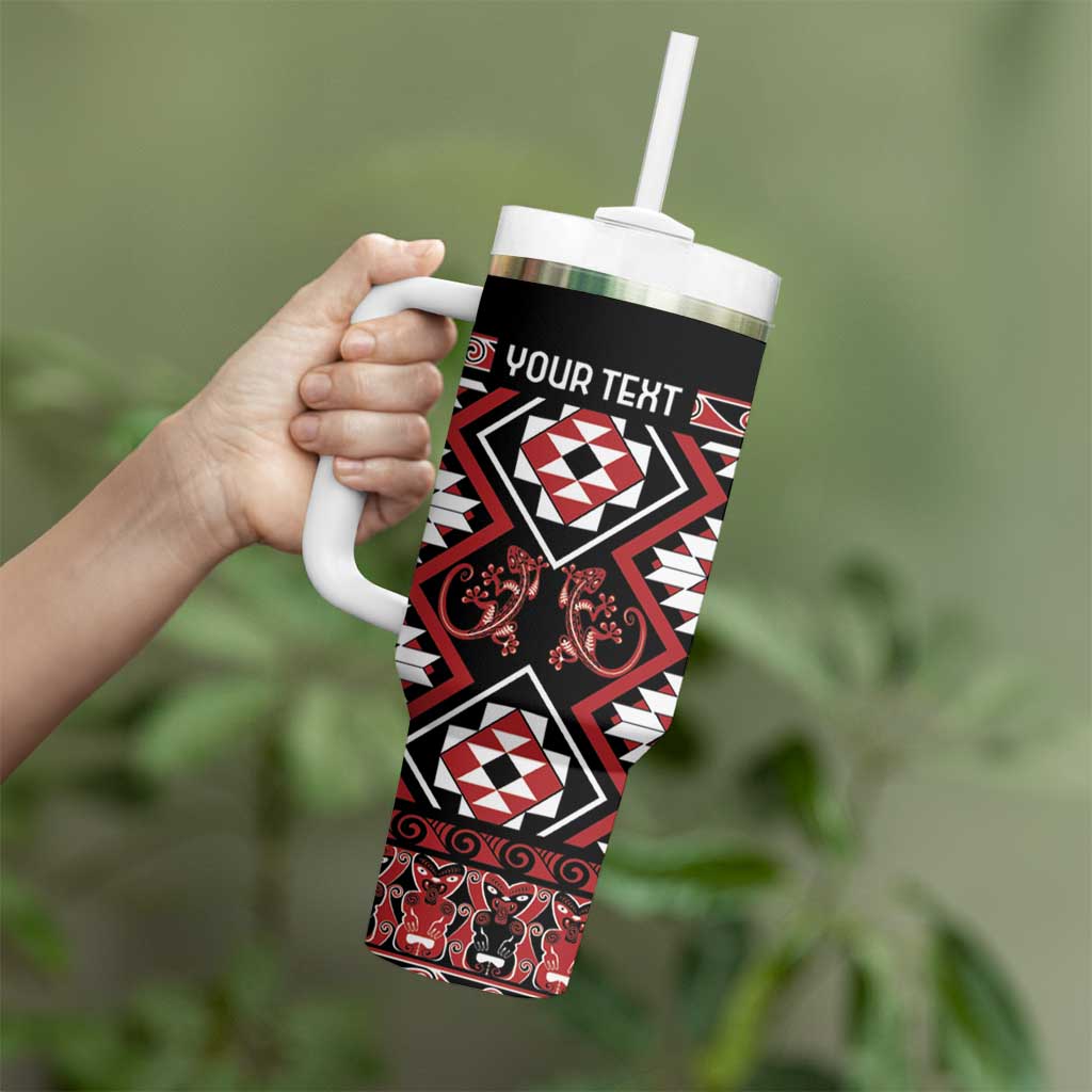 Personalised Aotearoa Waitangi Tumbler With Handle Taniko Motifs - Mania Gecko LT7 - Polynesian Pride