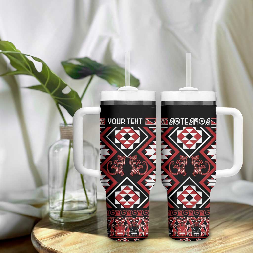Personalised Aotearoa Waitangi Tumbler With Handle Taniko Motifs - Mania Gecko LT7 - Polynesian Pride