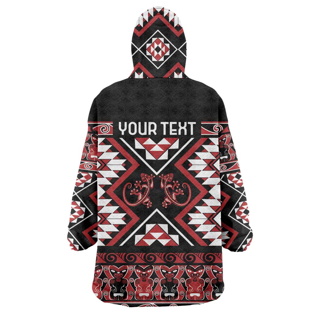 Personalised Aotearoa Waitangi Wearable Blanket Hoodie Taniko Motifs - Mania Gecko LT7 - Polynesian Pride
