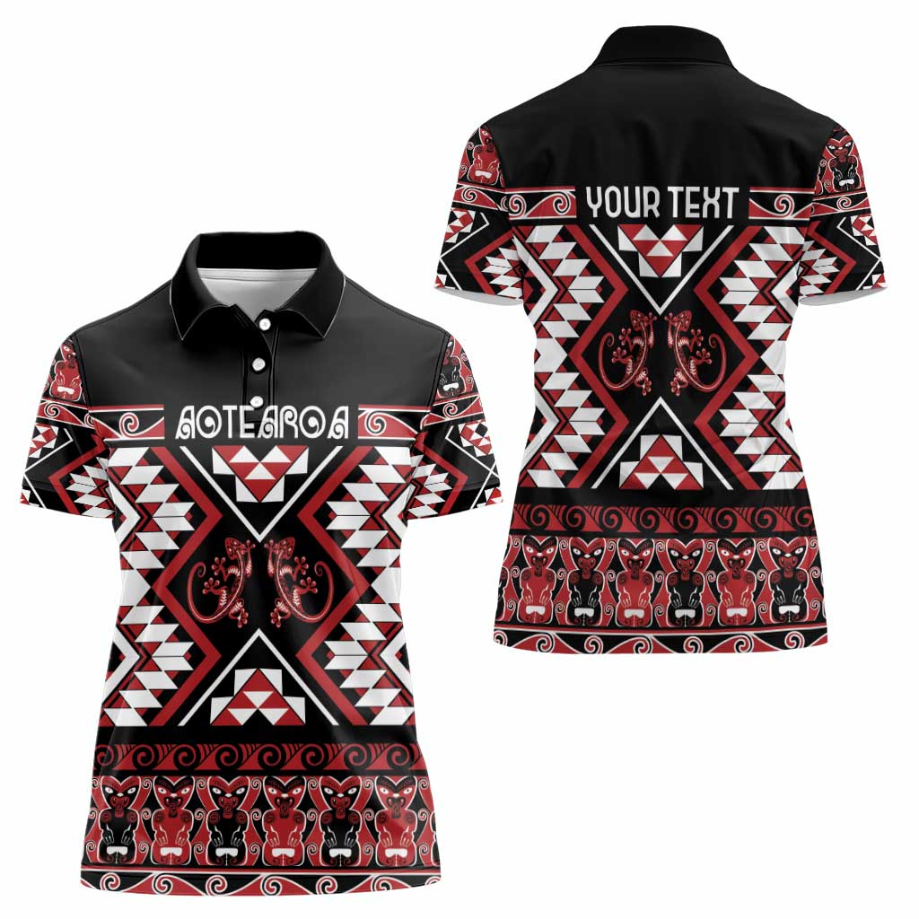 Personalised Aotearoa Waitangi Women Polo Shirt Taniko Motifs - Mania Gecko