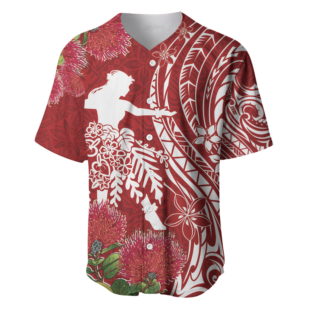 Personalised Hawaii Wahine Baseball Jersey Women's Day Ohia Lehua LT7 Red - Polynesian Pride