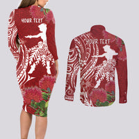 Personalised Hawaii Wahine Couples Matching Long Sleeve Bodycon Dress and Long Sleeve Button Shirt Women's Day Ohia Lehua LT7 - Polynesian Pride