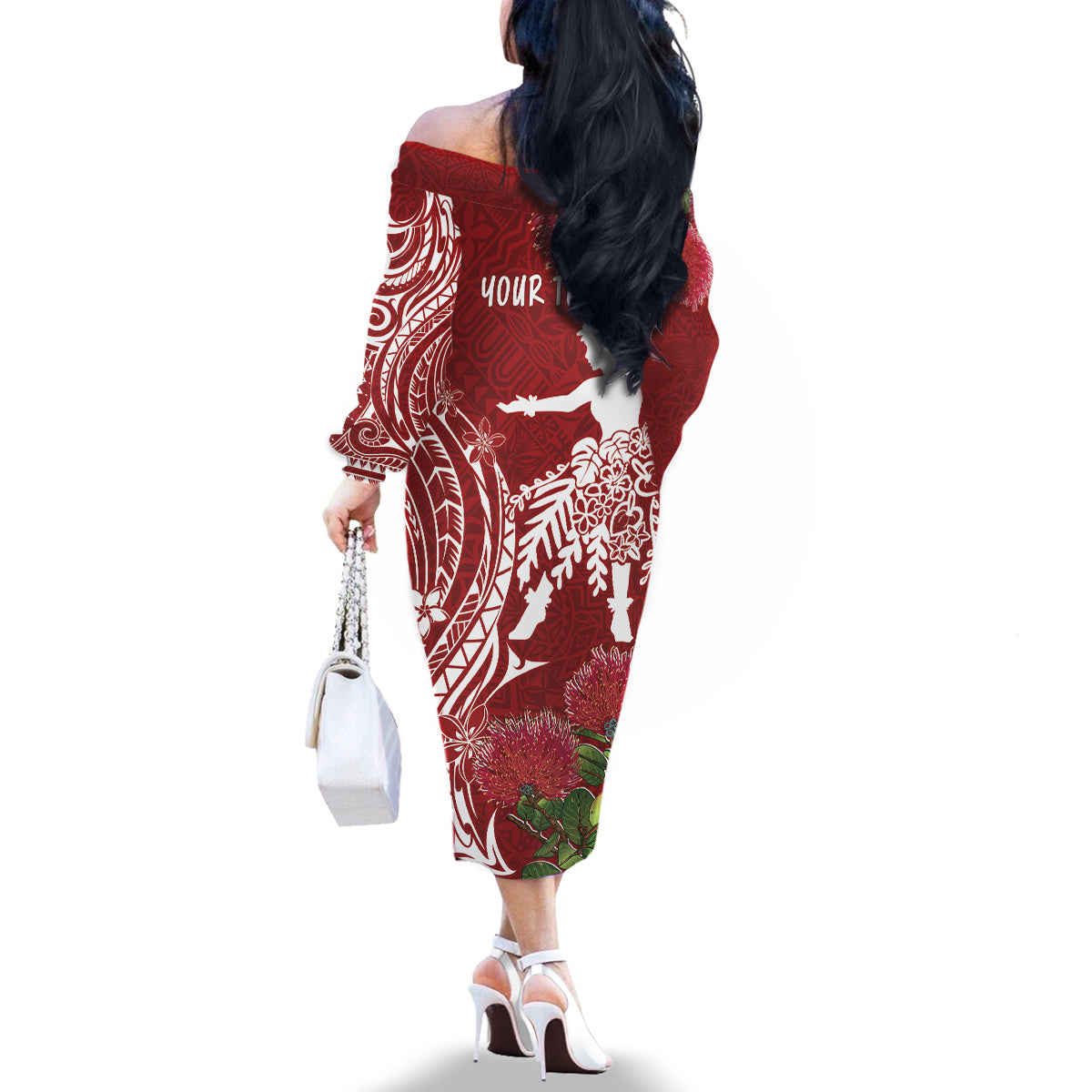 Personalised Hawaii Wahine Family Matching Off Shoulder Long Sleeve Dress and Hawaiian Shirt Women's Day Ohia Lehua LT7 - Polynesian Pride