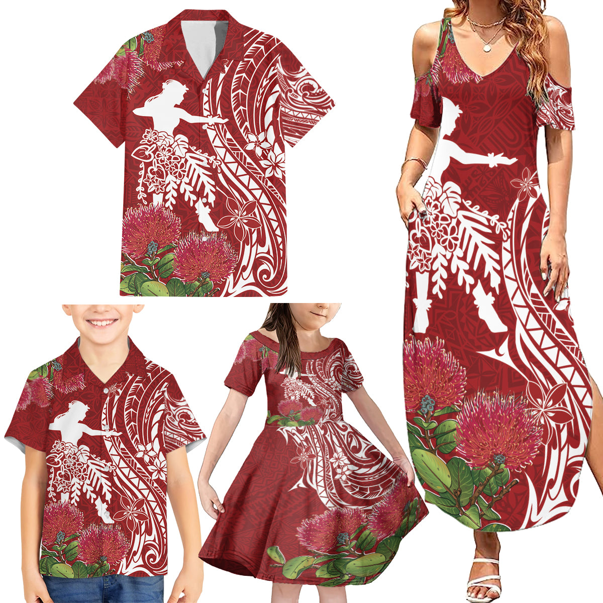 Personalised Hawaii Wahine Family Matching Summer Maxi Dress and Hawaiian Shirt Women's Day Ohia Lehua LT7 - Polynesian Pride