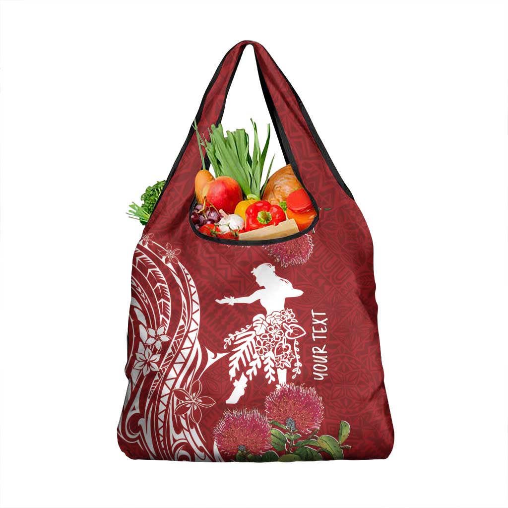 Personalised Hawaii Wahine Grocery Bag Women's Day Ohia Lehua LT7 1-pack One Size Red - Polynesian Pride
