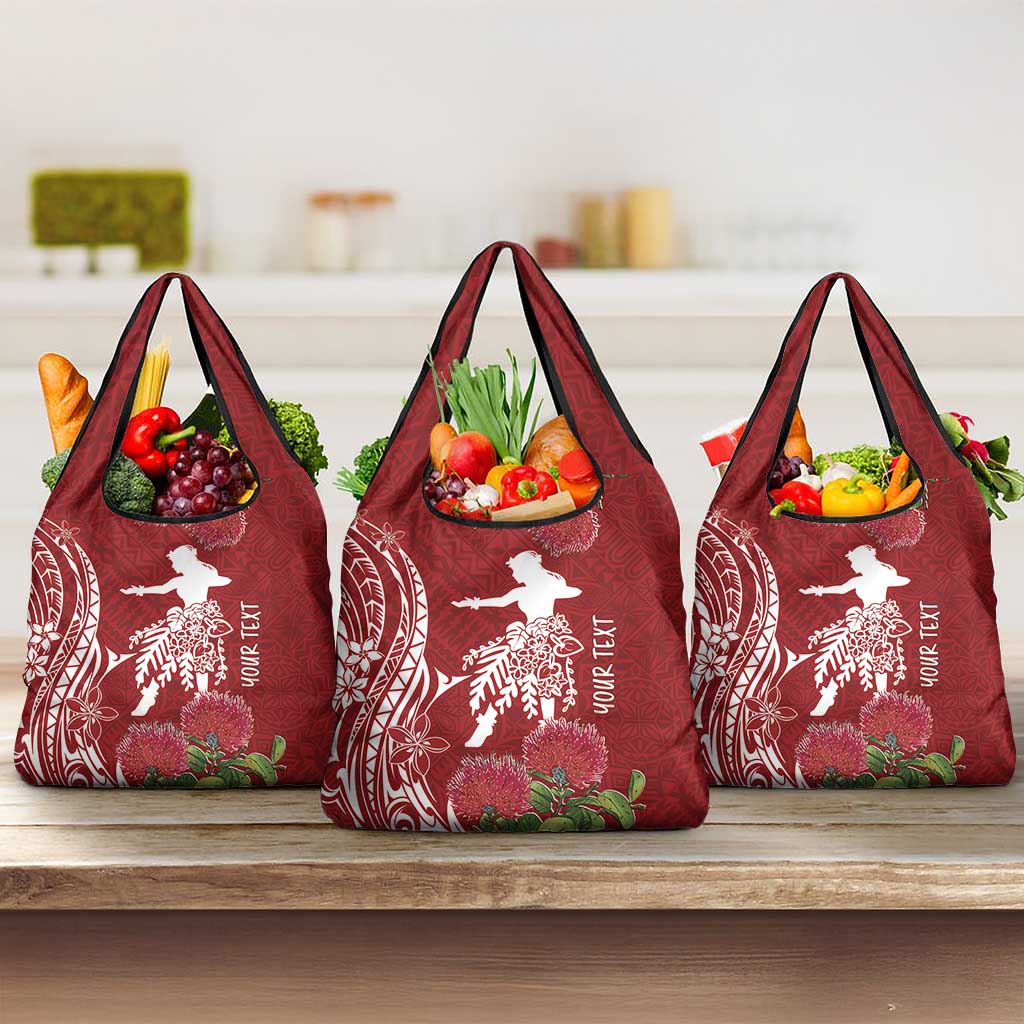 Personalised Hawaii Wahine Grocery Bag Women's Day Ohia Lehua LT7 3-pack One Size Red - Polynesian Pride