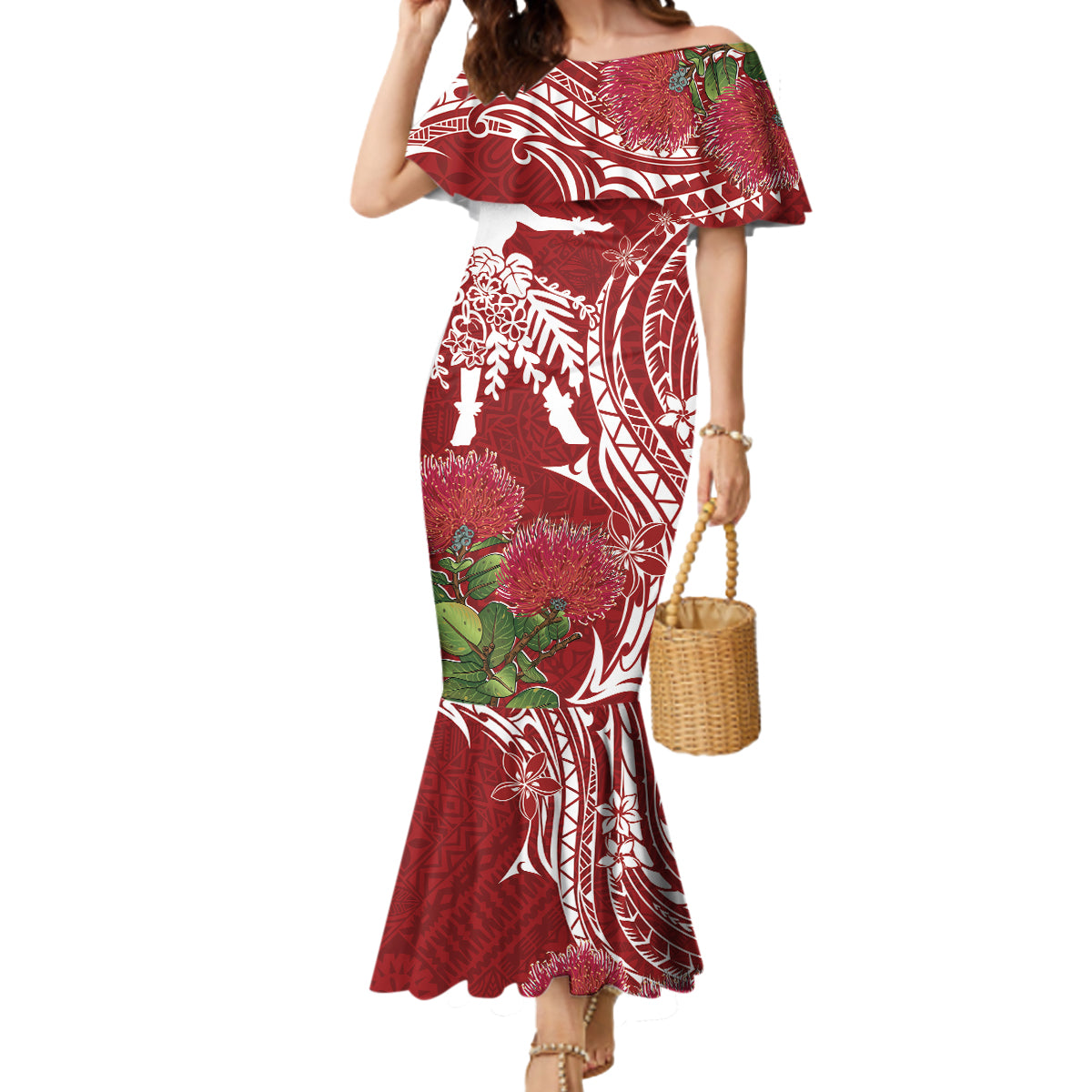 Personalised Hawaii Wahine Mermaid Dress Women's Day Ohia Lehua LT7 Women Red - Polynesian Pride