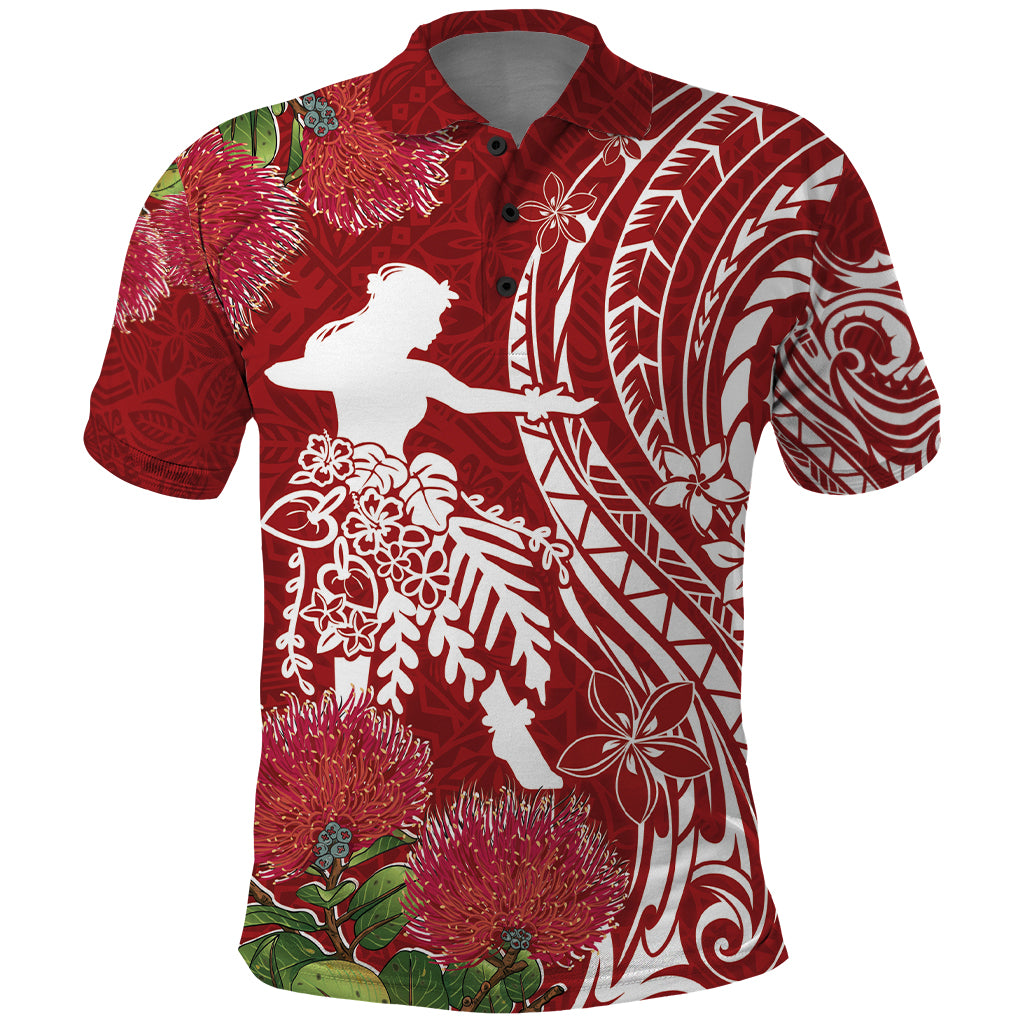 Personalised Hawaii Wahine Polo Shirt Women's Day Ohia Lehua LT7 Red - Polynesian Pride