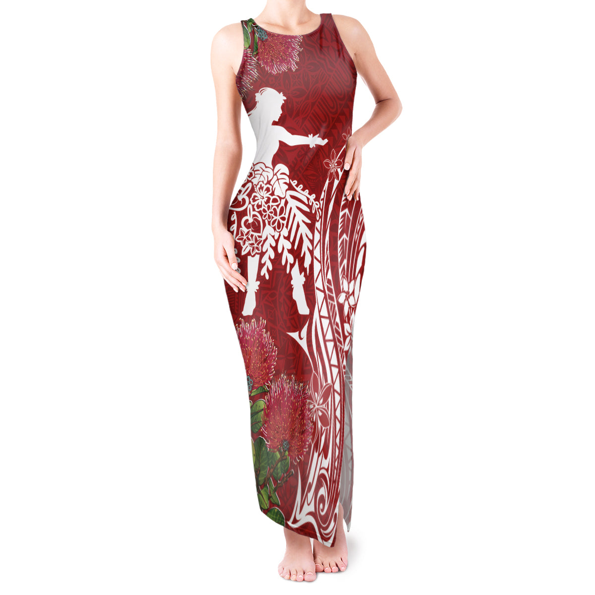 Personalised Hawaii Wahine Tank Maxi Dress Women's Day Ohia Lehua LT7 Women Red - Polynesian Pride