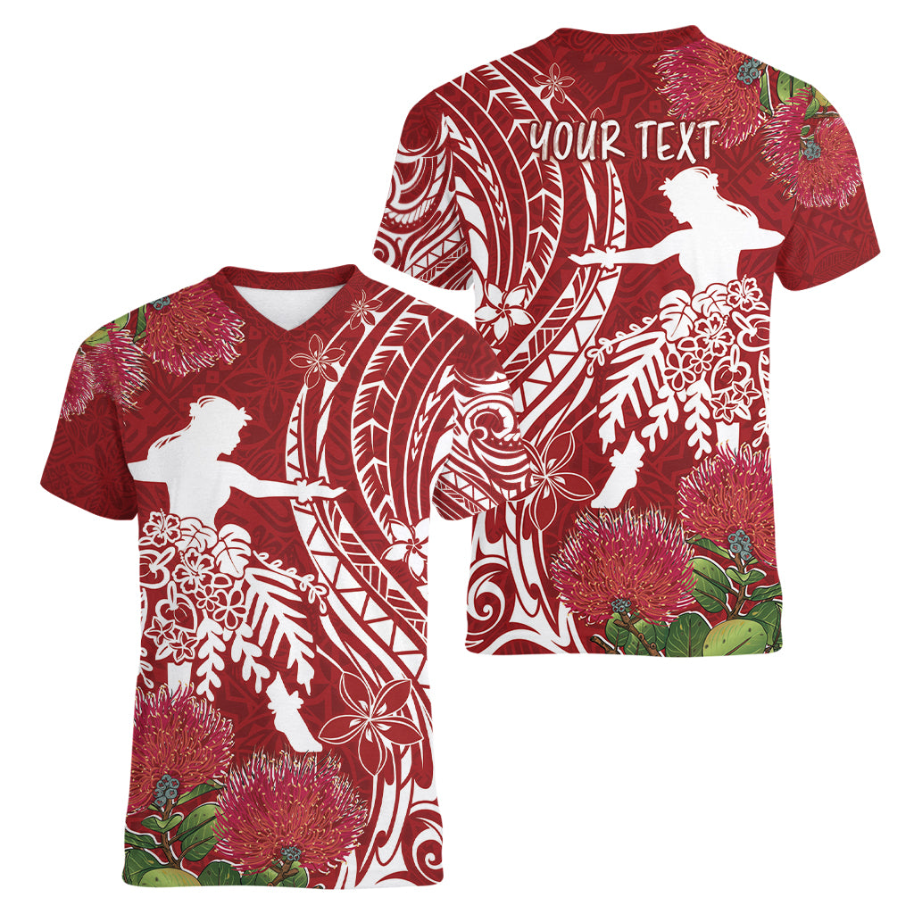 Personalised Hawaii Wahine Women V Neck T Shirt Women's Day Ohia Lehua LT7 - Polynesian Pride