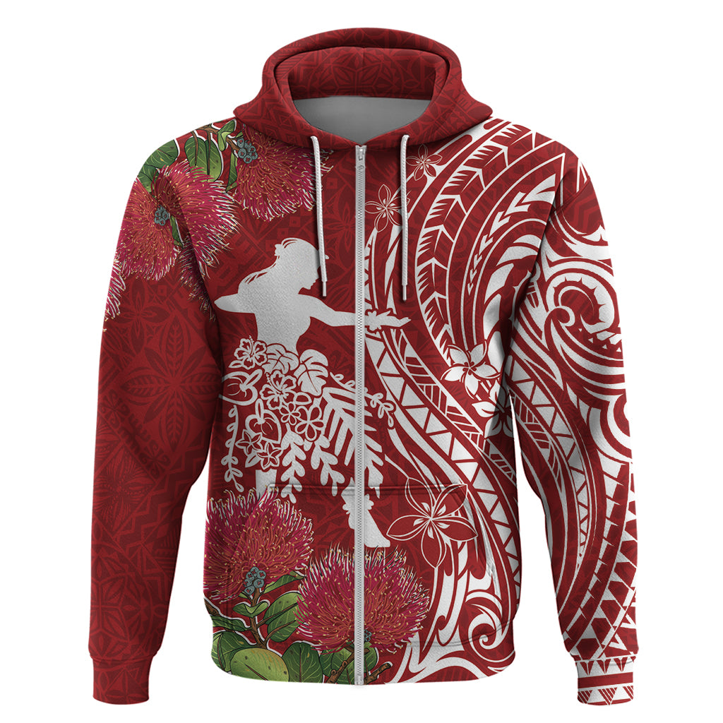 Personalised Hawaii Wahine Zip Hoodie Women's Day Ohia Lehua LT7 Zip Hoodie Red - Polynesian Pride