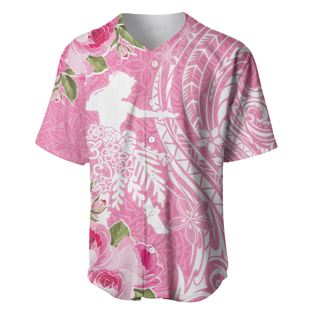 Personalised Hawaii Wahine Baseball Jersey Women's Day Maui Lokelani Roses LT7 Pink - Polynesian Pride