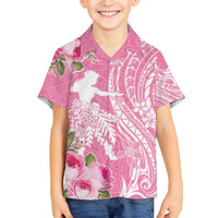 Personalised Hawaii Wahine Family Matching Long Sleeve Bodycon Dress and Hawaiian Shirt Women's Day Maui Lokelani Roses LT7 Son's Shirt Pink - Polynesian Pride