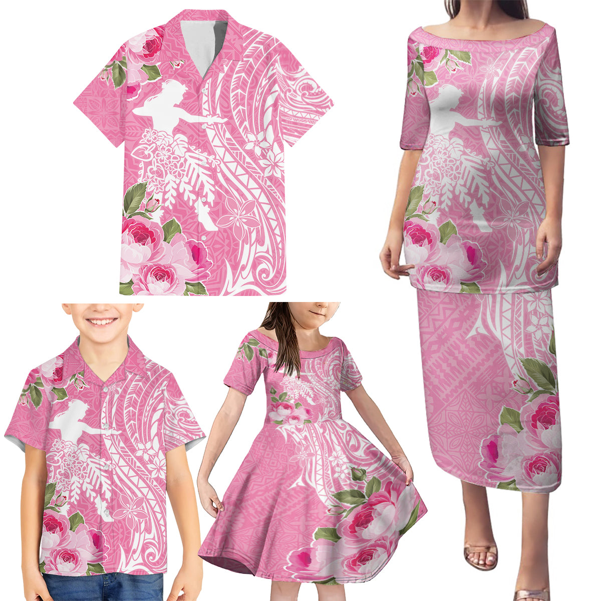 Personalised Hawaii Wahine Family Matching Puletasi and Hawaiian Shirt Women's Day Maui Lokelani Roses LT7 - Polynesian Pride