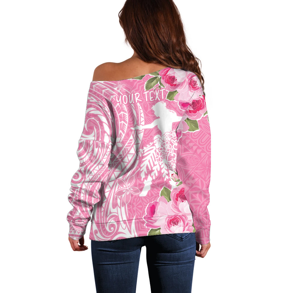 Personalised Hawaii Wahine Off Shoulder Sweater Women's Day Maui Lokelani Roses LT7 - Polynesian Pride