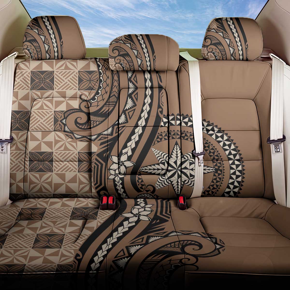 Tonga Ngatu Back Car Seat Cover Vintage Brown Manulua Motifs