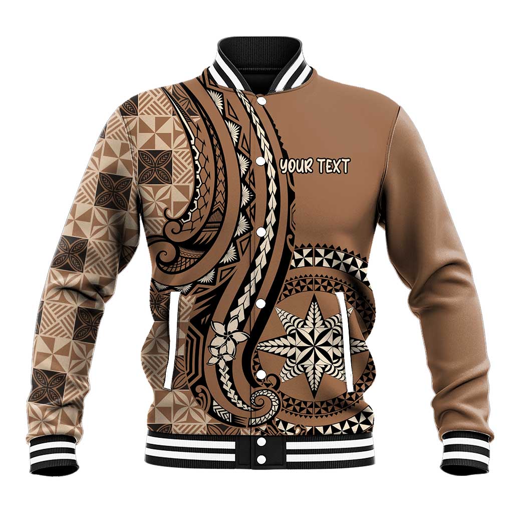 Personalized Tonga Ngatu Baseball Jacket Vintage Brown Manulua Motifs LT7 Unisex Brown - Polynesian Pride