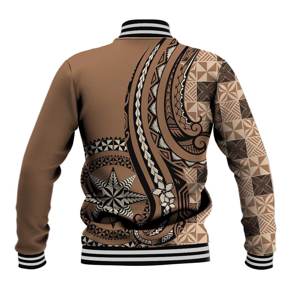 Personalized Tonga Ngatu Baseball Jacket Vintage Brown Manulua Motifs LT7 - Polynesian Pride