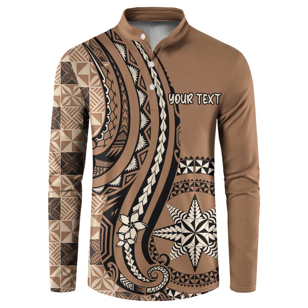 Personalized Tonga Ngatu Button Sweatshirt Vintage Brown Manulua Motifs LT7 Brown - Polynesian Pride