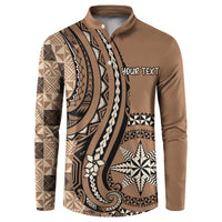 Personalized Tonga Ngatu Button Sweatshirt Vintage Brown Manulua Motifs LT7 Brown - Polynesian Pride