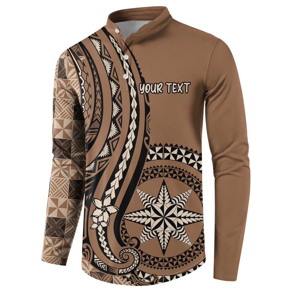 Personalized Tonga Ngatu Button Sweatshirt Vintage Brown Manulua Motifs LT7 - Polynesian Pride