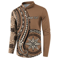 Personalized Tonga Ngatu Button Sweatshirt Vintage Brown Manulua Motifs LT7 - Polynesian Pride