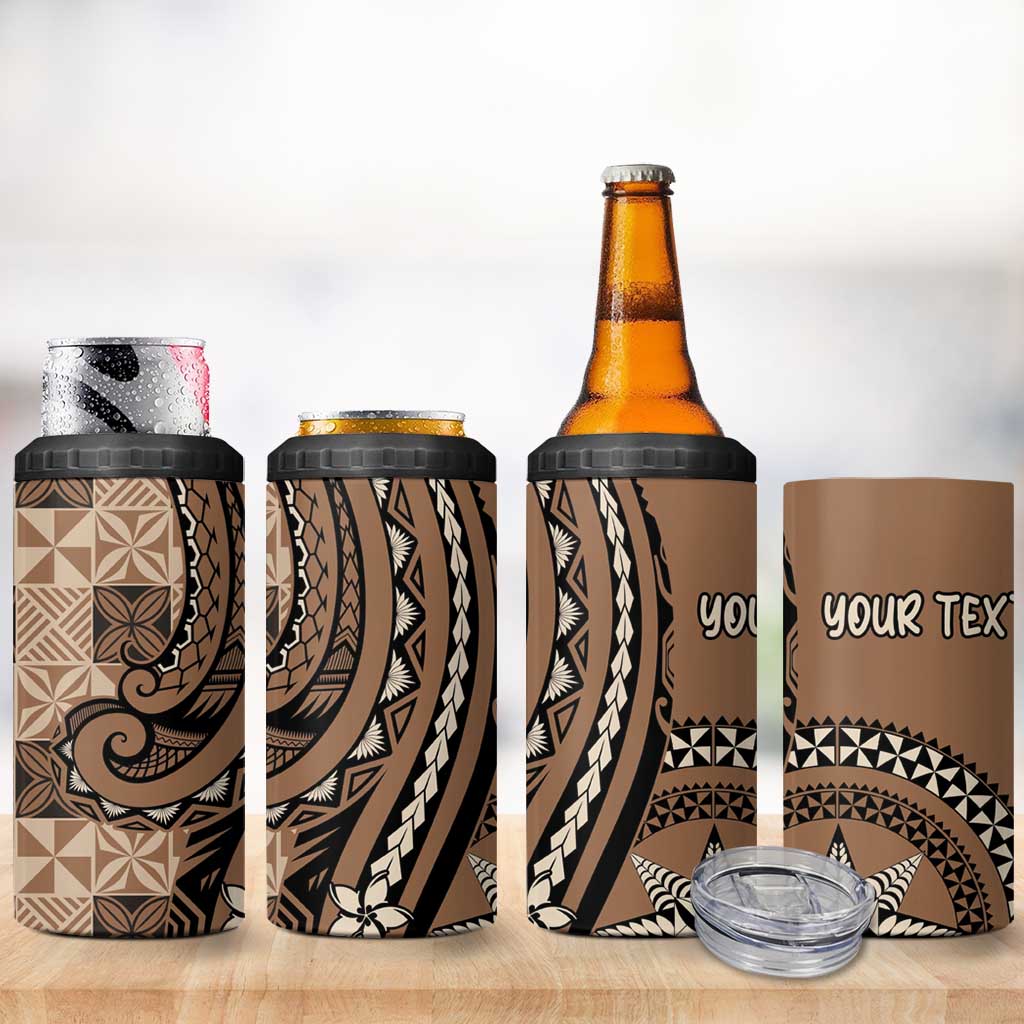 Personalized Tonga Ngatu 4 in 1 Can Cooler Tumbler Vintage Brown Manulua Motifs LT7 - Polynesian Pride
