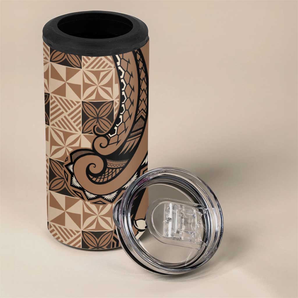 Personalized Tonga Ngatu 4 in 1 Can Cooler Tumbler Vintage Brown Manulua Motifs LT7 - Polynesian Pride