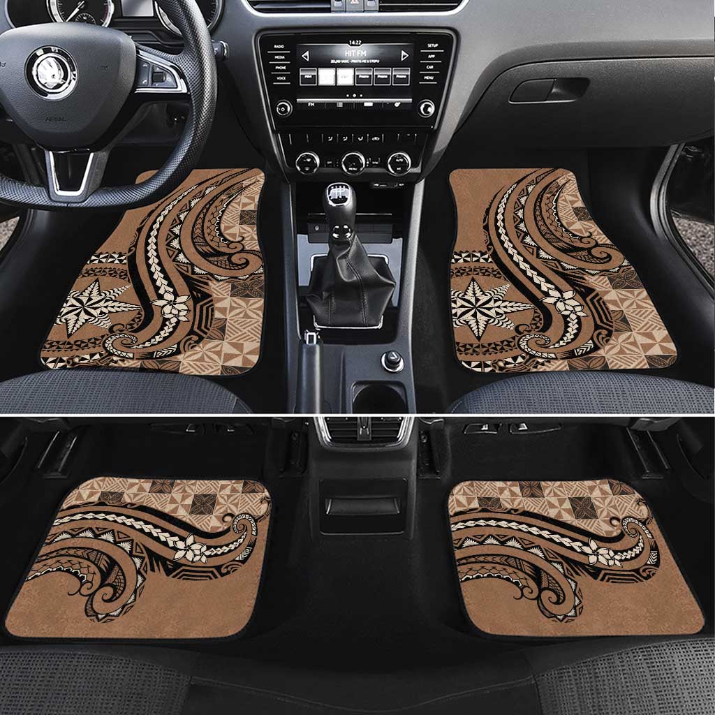 Tonga Ngatu Car Mats Vintage Brown Manulua Motifs LT7 Set 4pcs Brown - Polynesian Pride