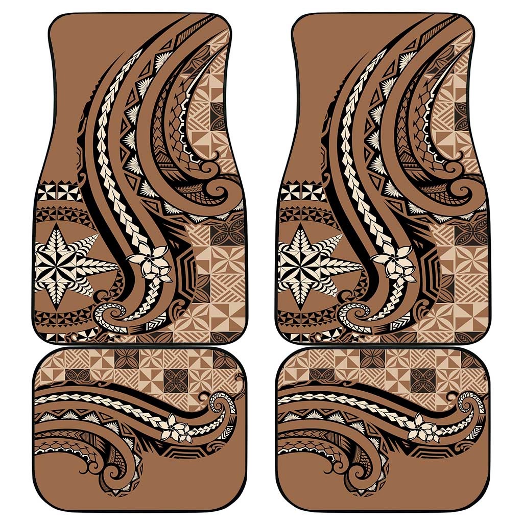 Tonga Ngatu Car Mats Vintage Brown Manulua Motifs LT7 - Polynesian Pride