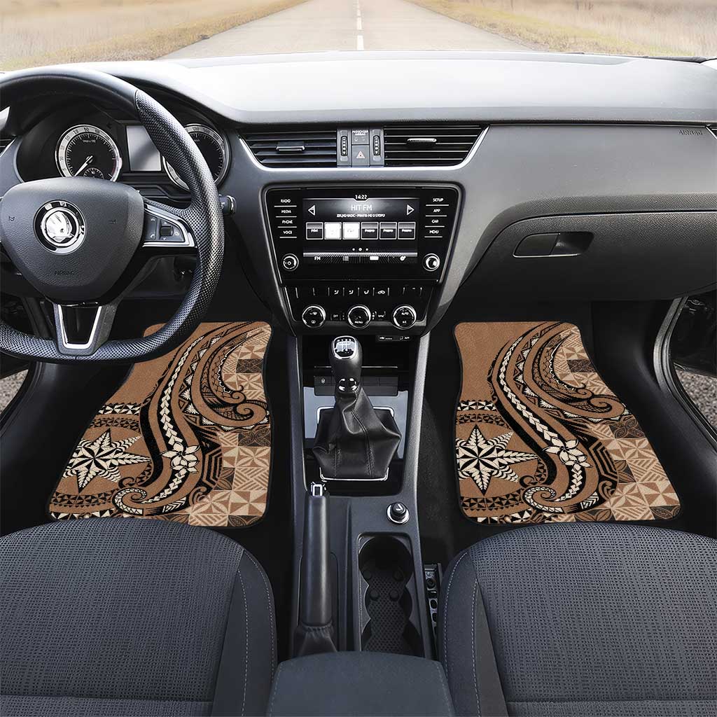 Tonga Ngatu Car Mats Vintage Brown Manulua Motifs LT7 Set 2pcs - Front Brown - Polynesian Pride