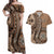 Personalized Tonga Ngatu Couples Matching Off Shoulder Maxi Dress and Hawaiian Shirt Vintage Brown Manulua Motifs