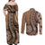 Personalized Tonga Ngatu Couples Matching Off Shoulder Maxi Dress and Long Sleeve Button Shirt Vintage Brown Manulua Motifs