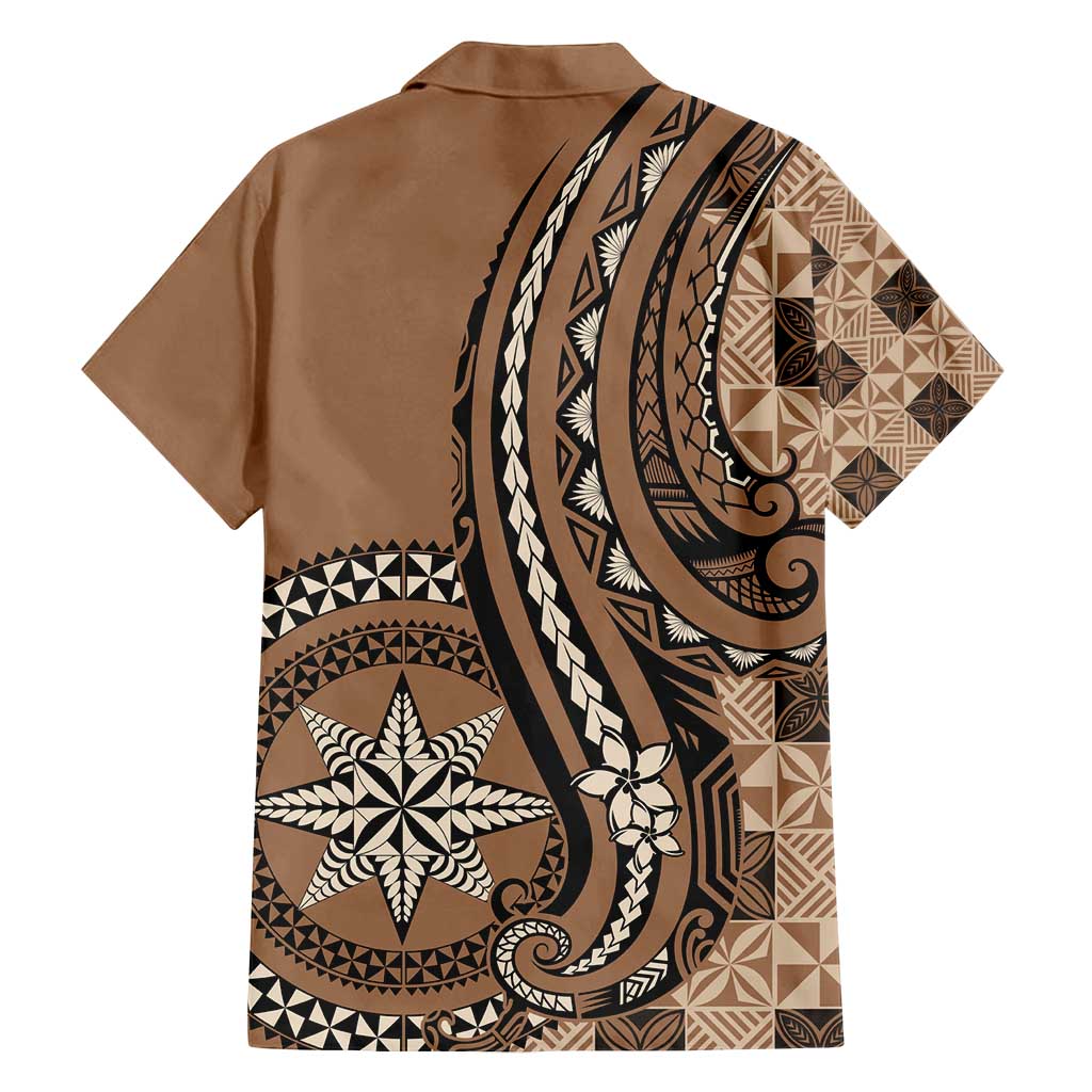 Personalized Tonga Ngatu Family Matching Long Sleeve Bodycon Dress and Hawaiian Shirt Vintage Brown Manulua Motifs