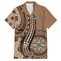 Personalized Tonga Ngatu Family Matching Off Shoulder Short Dress and Hawaiian Shirt Vintage Brown Manulua Motifs
