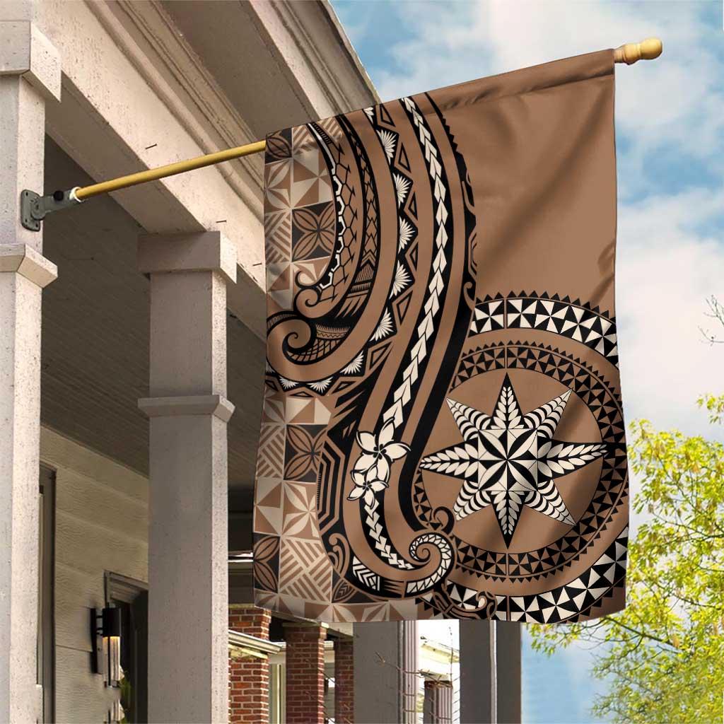 Tonga Ngatu Garden Flag Vintage Brown Manulua Motifs LT7 House Flag Brown - Polynesian Pride