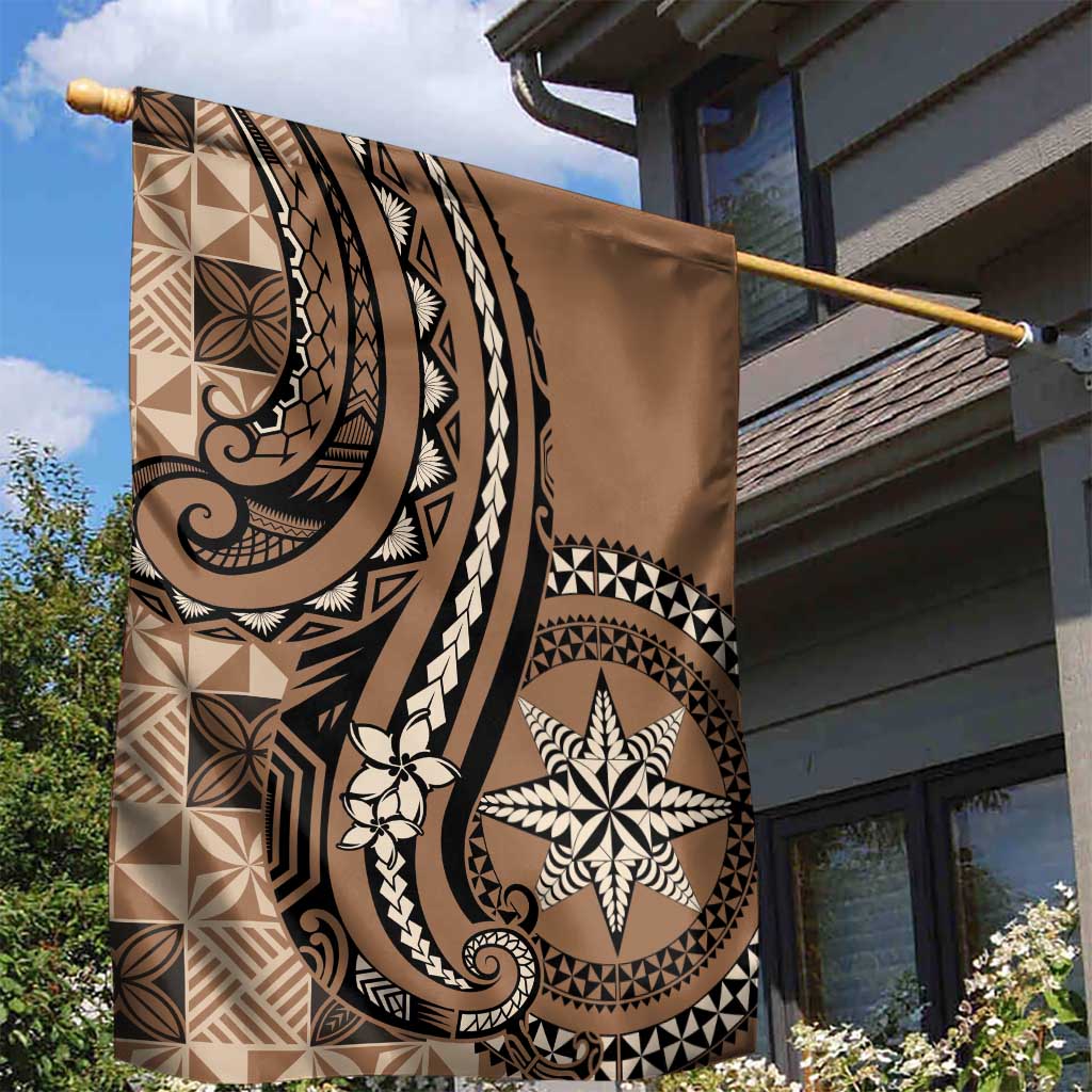 Tonga Ngatu Garden Flag Vintage Brown Manulua Motifs LT7 - Polynesian Pride