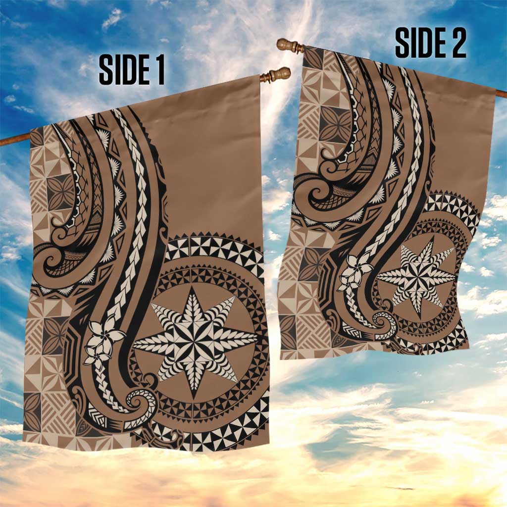 Tonga Ngatu Garden Flag Vintage Brown Manulua Motifs LT7 - Polynesian Pride