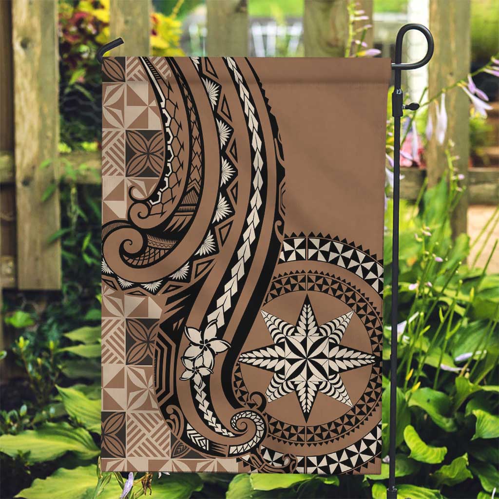 Tonga Ngatu Garden Flag Vintage Brown Manulua Motifs LT7 Garden Flag Brown - Polynesian Pride