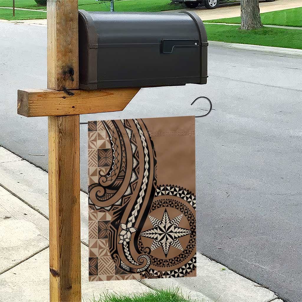 Tonga Ngatu Garden Flag Vintage Brown Manulua Motifs LT7 - Polynesian Pride