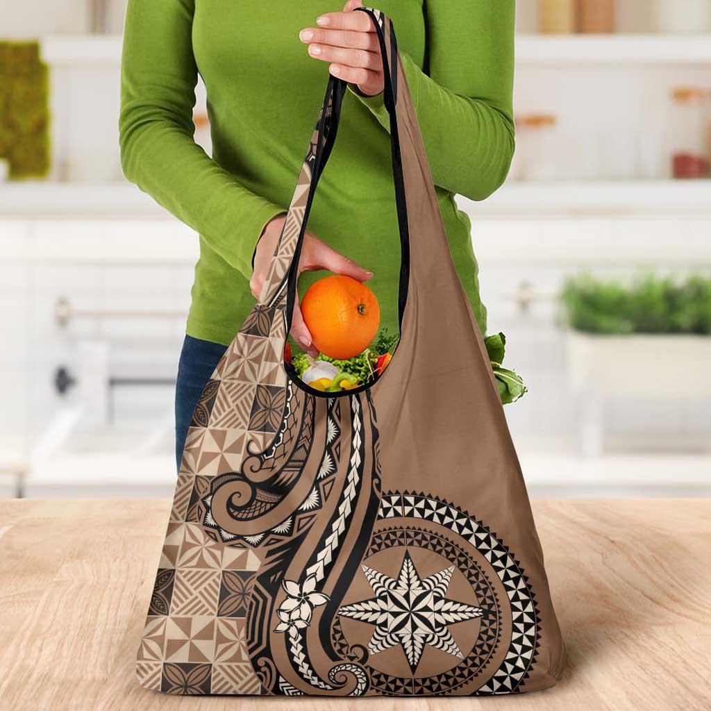 Tonga Ngatu Grocery Bag Vintage Brown Manulua Motifs