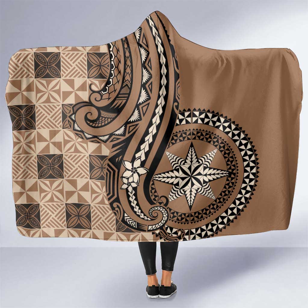 Tonga Ngatu Hooded Blanket Vintage Brown Manulua Motifs LT7 One Size Brown - Polynesian Pride
